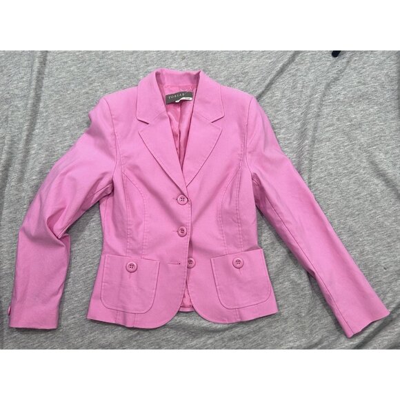Tobias Blazer Jacket Women's Size 2 Slim Fit Three Button Front Pockets Pink - Picture 1 of 9